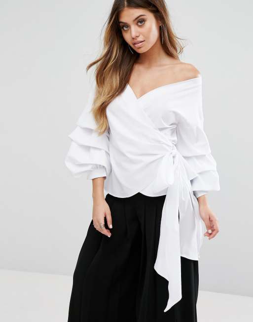 Boohoo | Boohoo Ruffle Tiered Sleeve Wrap Top