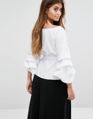 ruffle tiered sleeve wrap top