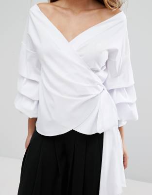 ruffle tiered sleeve wrap top