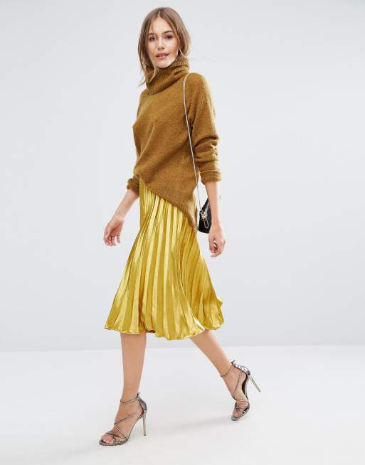 Satin pleated skirt clearance yellow