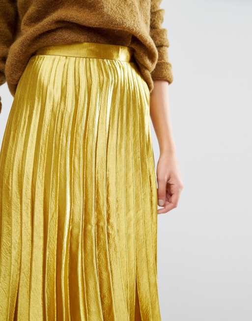 Boohoo Satin Pleated Midi Skirt ASOS