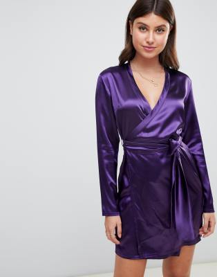 boohoo satin wrap dress