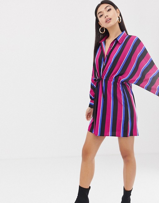 Boohoo shirt dress in multi stripe with batwing sleeves