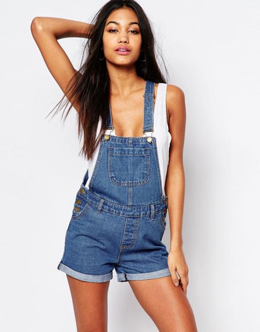 boohoo Ripped Denim Overall Shorts  Dungarees shorts, Denim dungaree shorts,  Denim playsuit