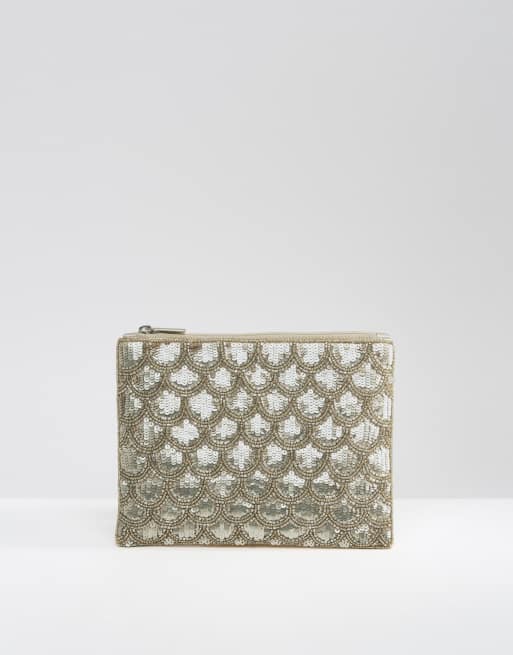 silver sequin clutch purse