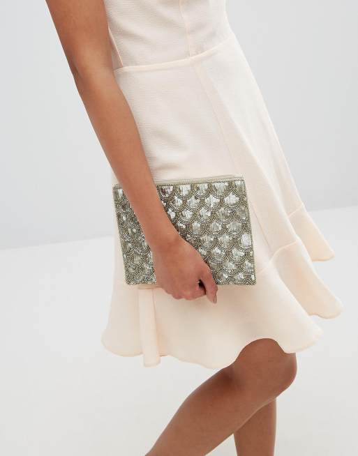 Boohoo Silver Sequin Clutch Bag