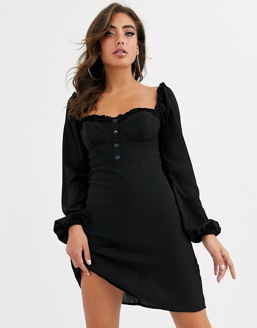 Boohoo skater dress with balloon sleeves in black