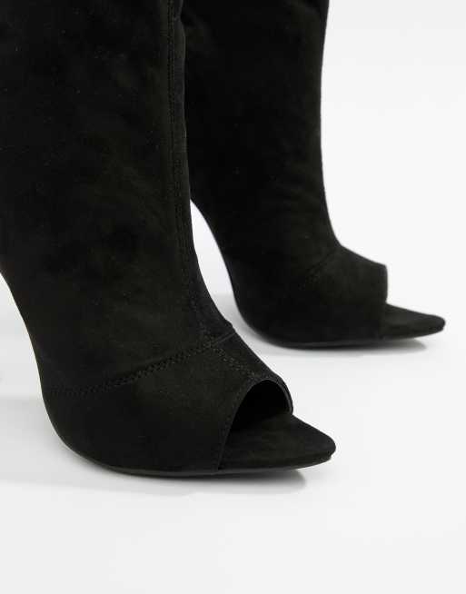 Boohoo stiletto open toe sock boots in black ASOS