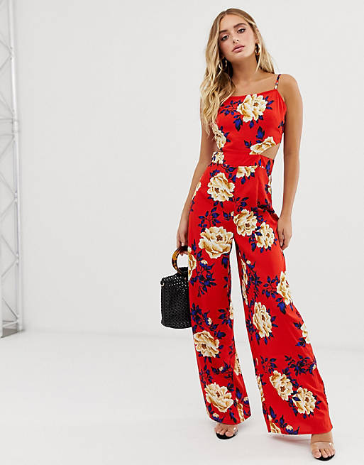 Boohoo Strappy Floral Cut Out Jumpsuit | ASOS