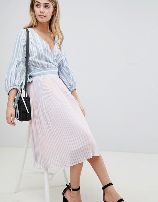 Boohoo Stripe Pleated Midi Skirt
