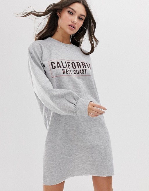 Boohoo sweat dress with California slogan in grey