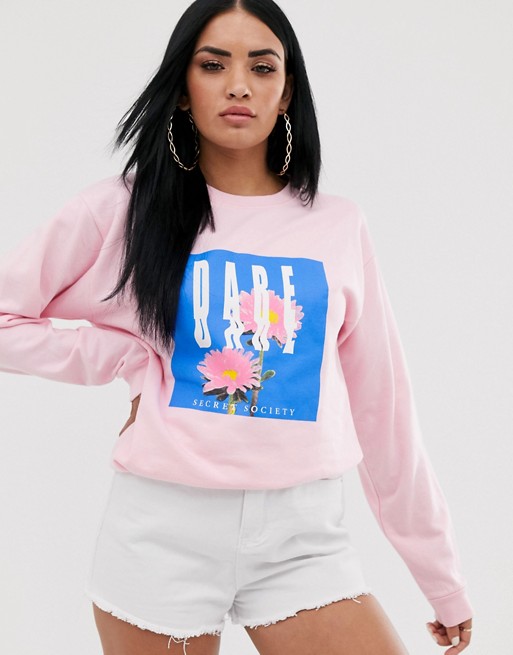 Boohoo sweatshirt with dare motif in pink