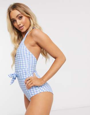 blue gingham swimsuit