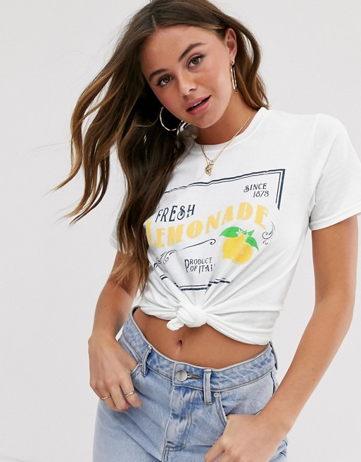 Boohoo t-shirt with lemonade slogan in white