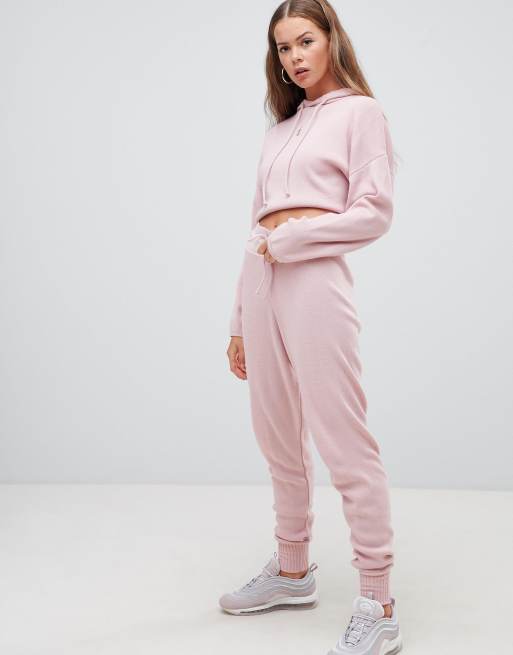 Boohoo tapered leg jogger co ord in pink ASOS