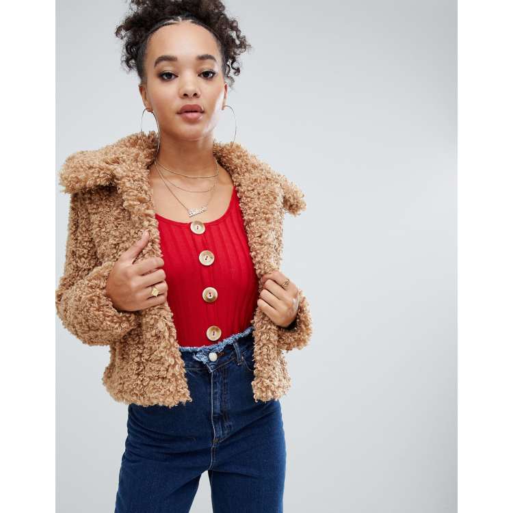 boohoo Faux Fur Cropped Jacket - Beige - Size 8