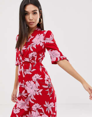 red floral jumpsuit