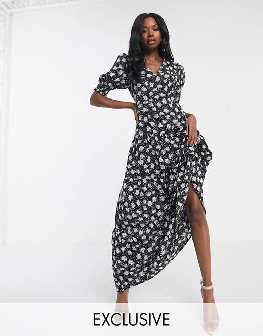Boohoo tiered maxi dress in black floral