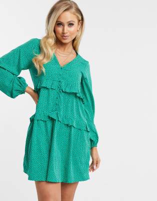 boohoo green polka dot dress