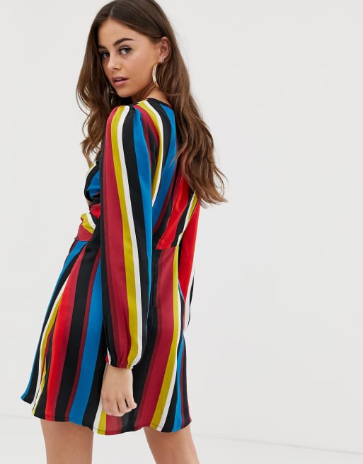 Boohoo twist detail mini dress in stripe