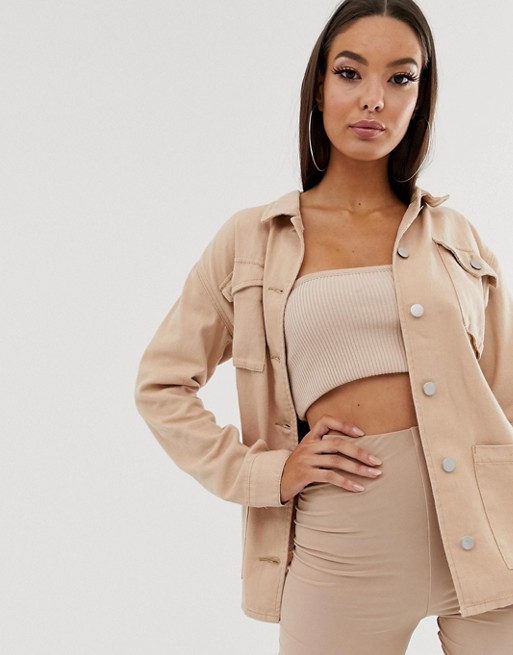 Boohoo utility jacket with belted waist in stone
