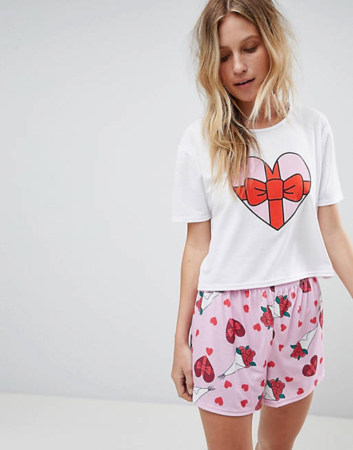 Boohoo Valentines Heart Print Pyjama Set