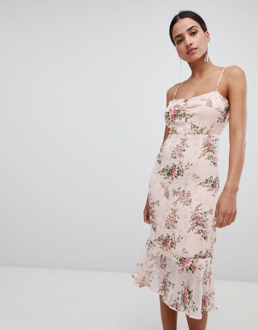 Boohoo - Vestito midi a fiori con fondo a peplo