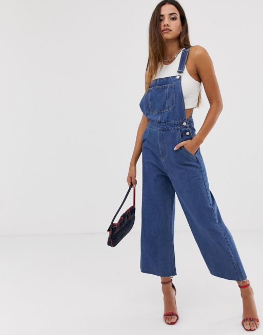 Boohoo wide leg dungarees in denim blue