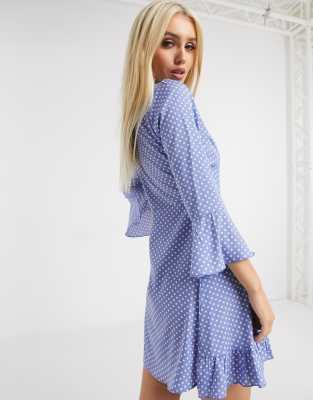 blue spotty wrap dress