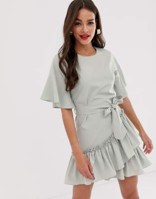 ruffle hem wrap dress