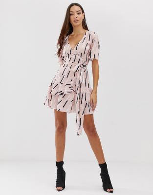 boohoo pink wrap dress