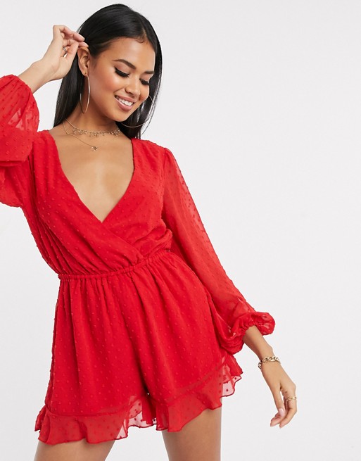 Boohoo wrap front playsuit in red
