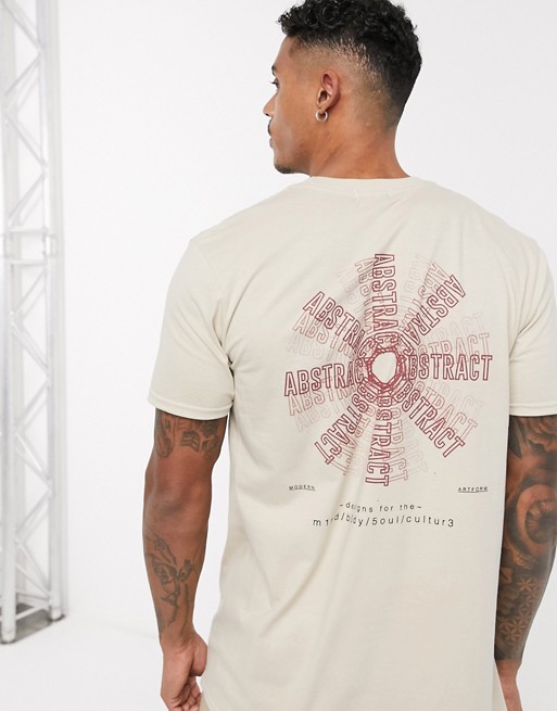 boohooMAN abstract back print t-shirt in stone