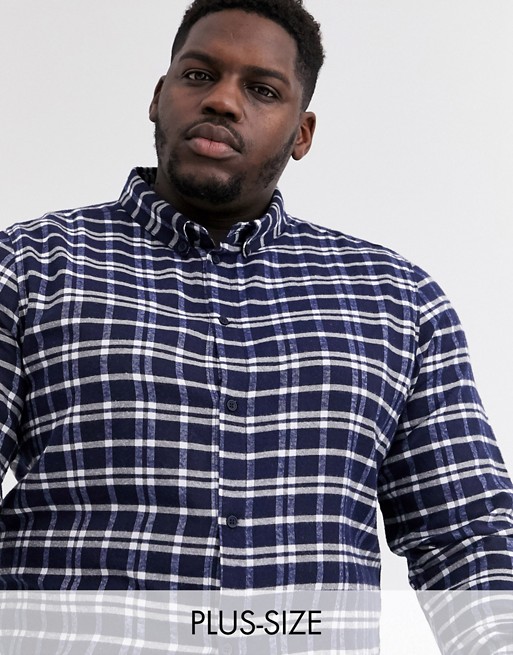 boohooMAN Big and Tall classic check long sleeve shirt in black and white