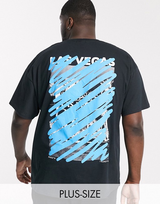 boohooMAN Big And Tall Las Vegas graffiti back print t-shirt in black