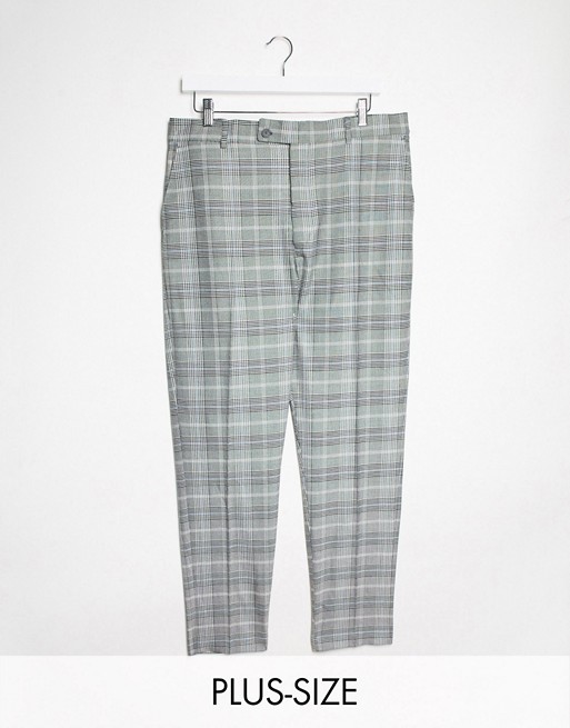 boohooMAN Big and Tall price of Wales check skinny fit suit trouser in grey