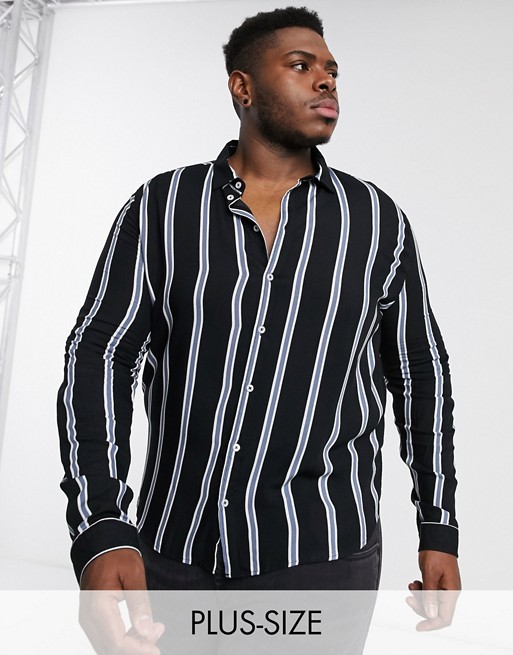 boohooMAN Big & Tall stripe print long sleeve shirt