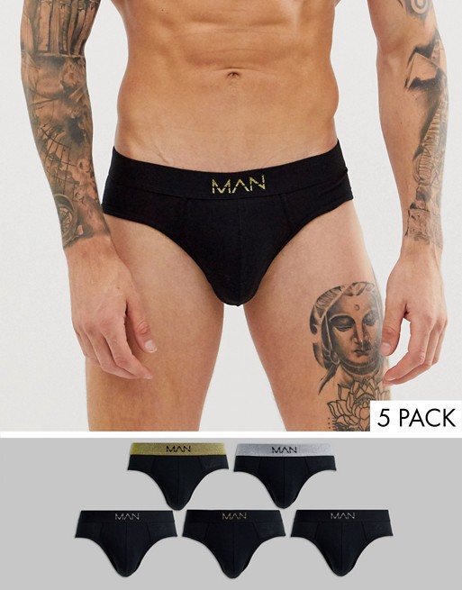 boohooMAN briefs with metallic band in multi 5 pack