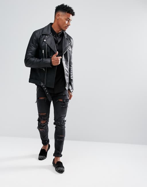 boohooMAN Camicia in jersey nera con tasche doppie ASOS