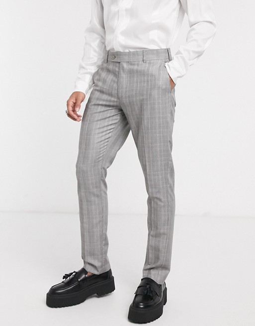 boohooMAN check skinny fit suit trouser in grey