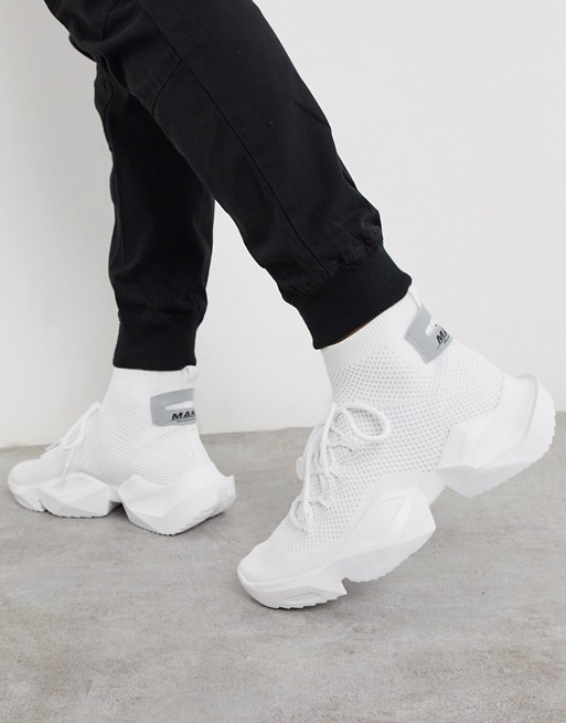 boohooMAN chunky sock trainer with reflective tab in white