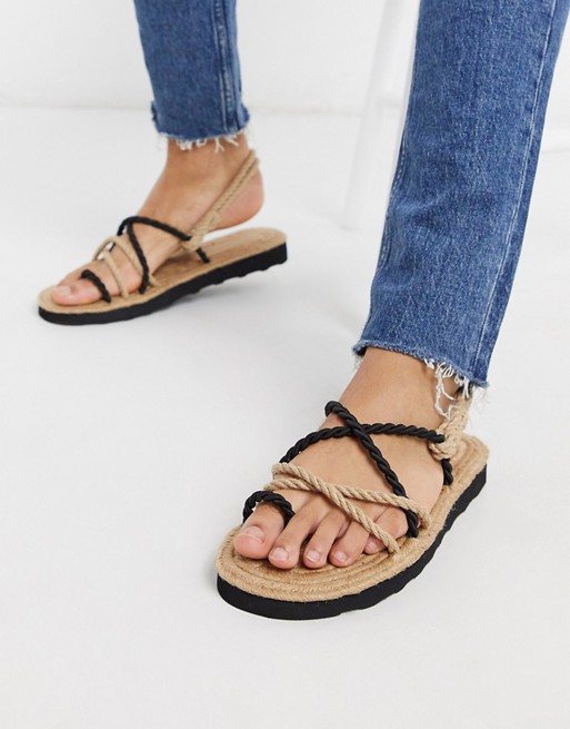 boohooMAN contrast rope sandal in stone