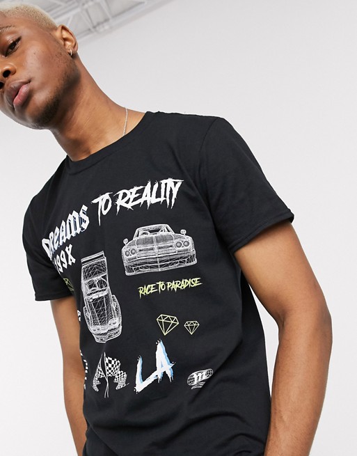 boohooMAN dreams to reality t-shirt in black