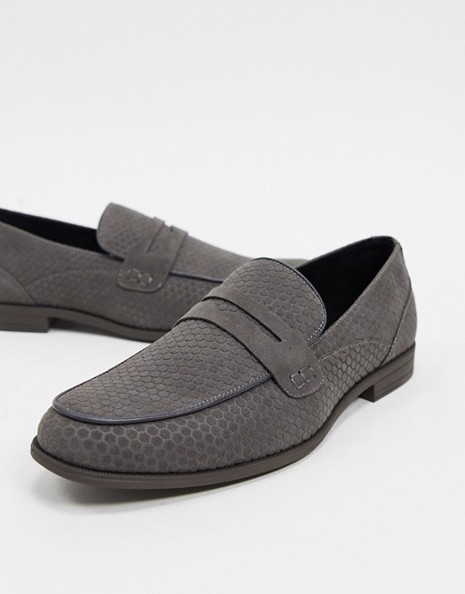 boohooMAN embossed saddle loafer in grey