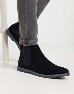 black faux suede chelsea boots