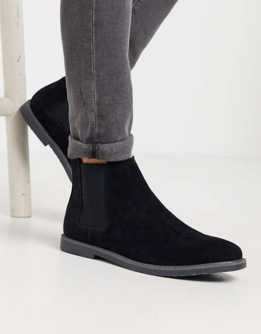 boohooMAN faux suede chelsea boot in black | ASOS