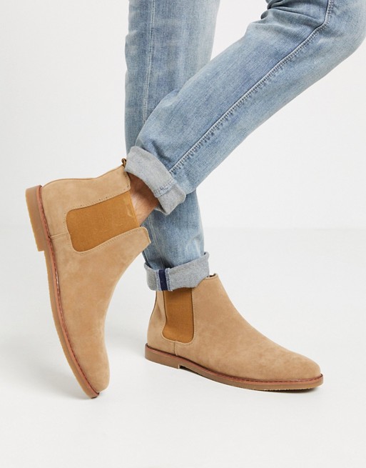boohooMAN faux suede chelsea boot in tan