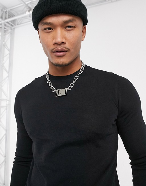 boohooMAN fine knitted jumper in black