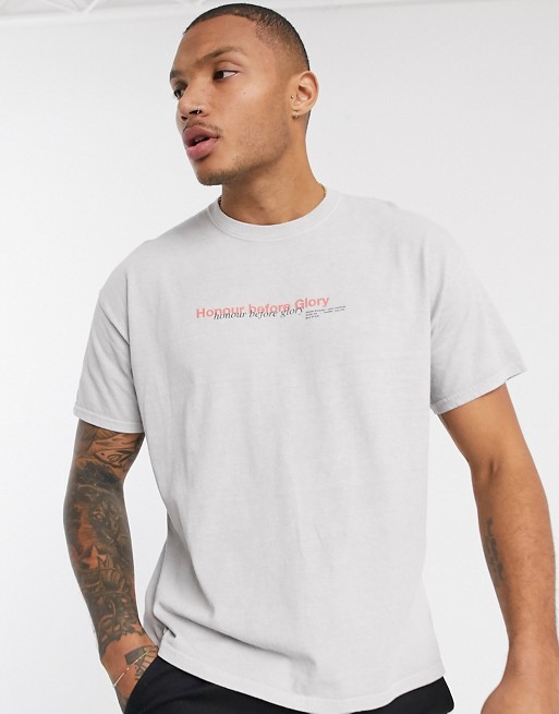 boohooMAN honour front and back print oversized t-shirt in beige