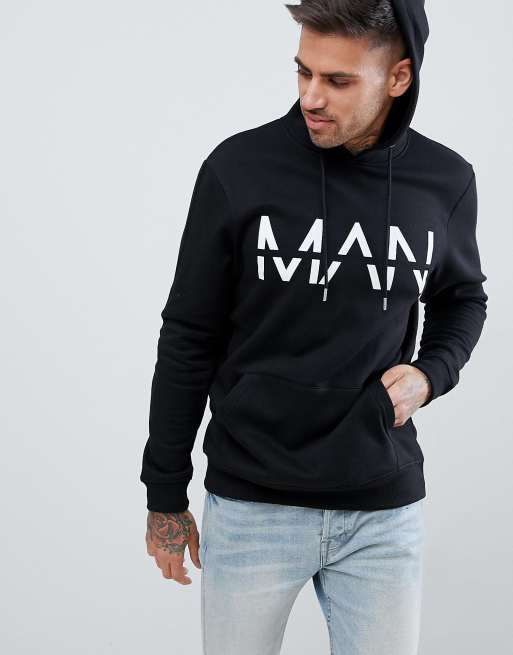 boohooMAN hoodie with man print in black | ASOS